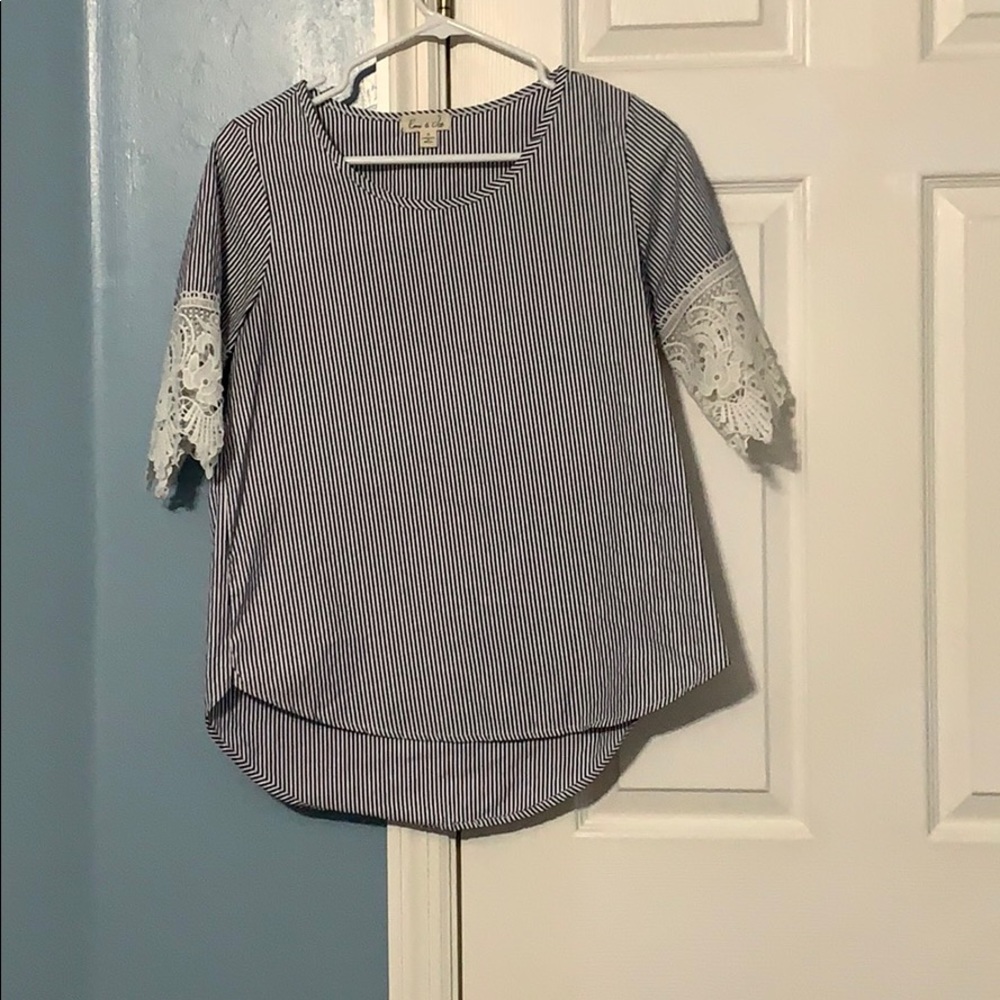 Navy and white striped blouse